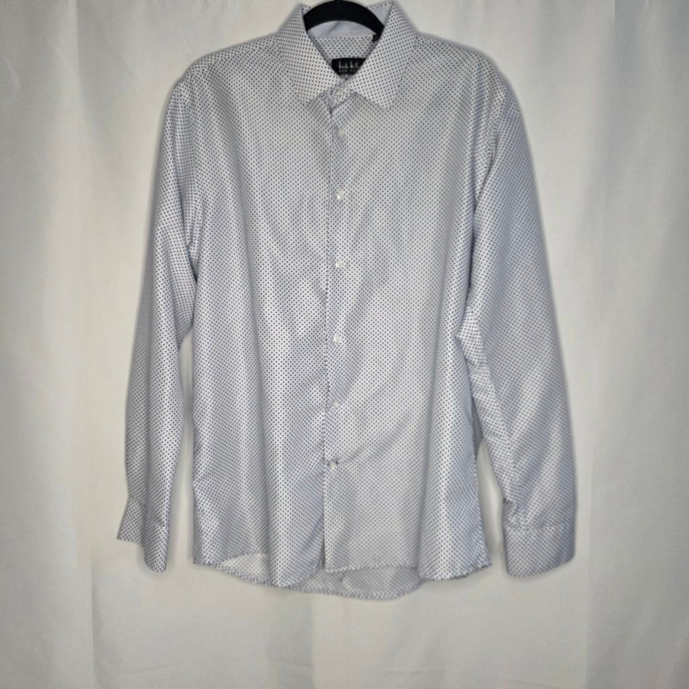 Men's Nicole Miller Casual Button Down Shirt L White Blue